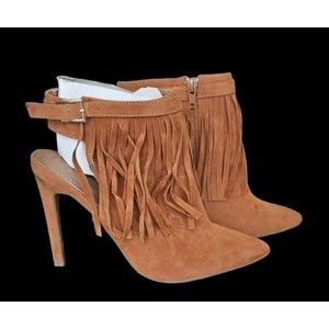 ANNE Michelle  Fringe Open Back Bootie Heels Size 7